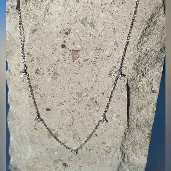 Edelweiss Sterling Silver or 14k Gold-Plated Necklace with CZ flower clusters - Picture 8 of 13